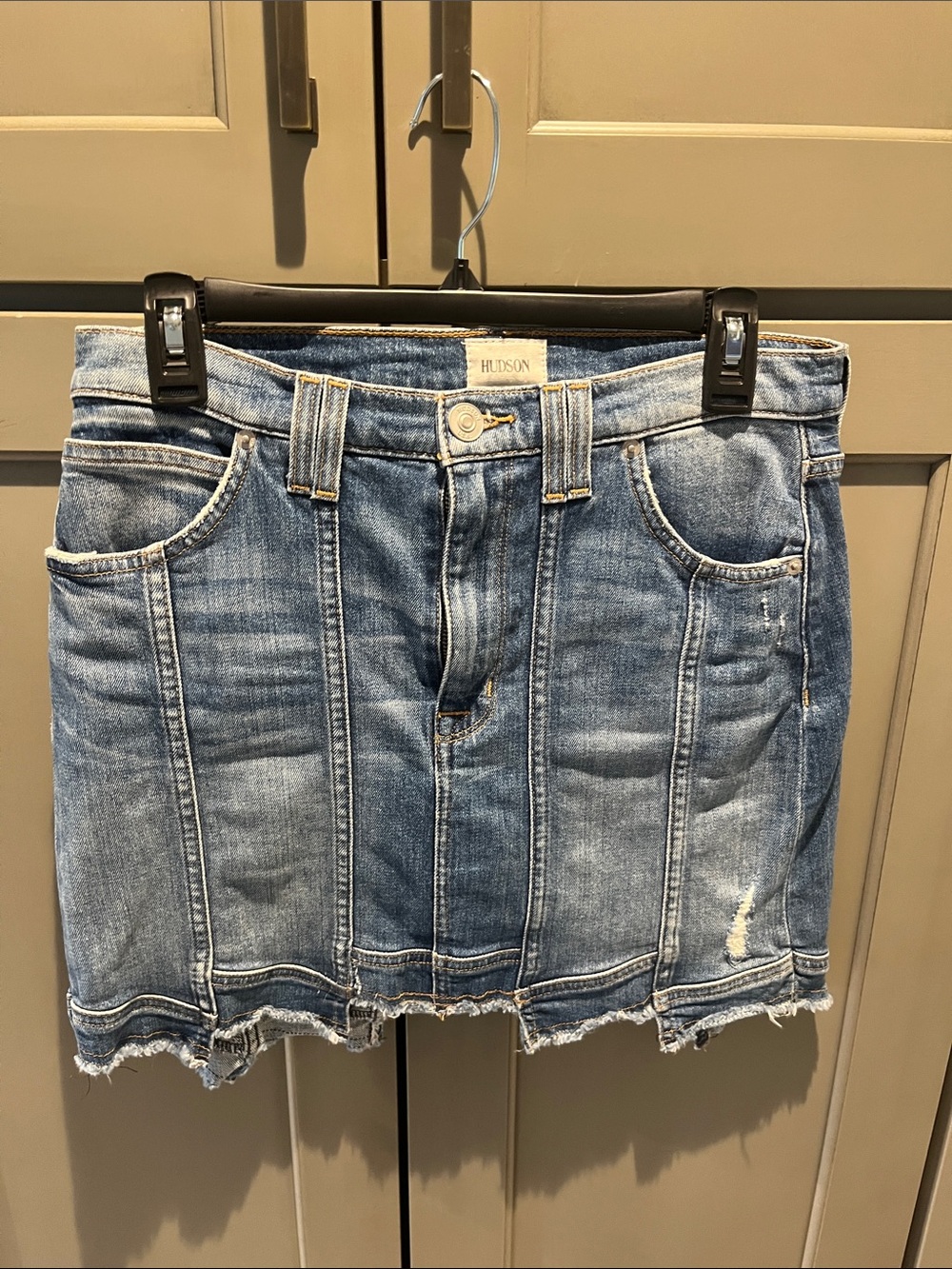 Hudson Jeans Light Blue Distressed Denim Mini Skirt